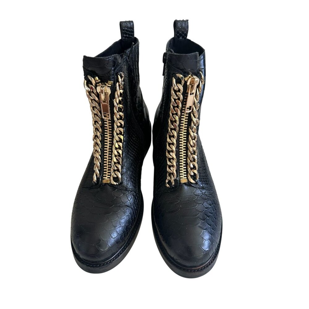 Jeffrey Campbell Black Ankle Boots with Gold Chain - Picture 4 of 9